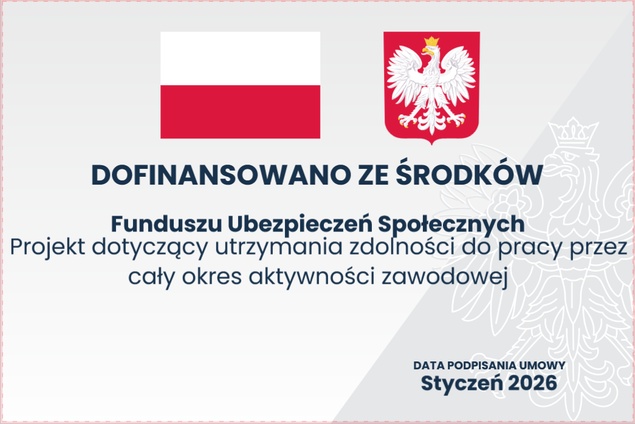 Logo - Dofinansowanie ze środków Funduszu Ubezpieczeń Społecznych (flaga polski + godło)