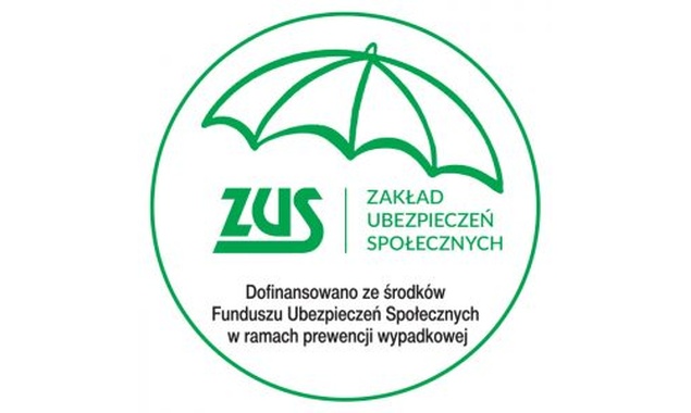 Grafika ZUS + Dofinasowanie ze środków Funduszu Ubezpieczeń Społecznych w ramach prewencji wypadkowej.