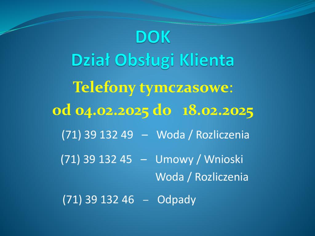 DOK - Dział Obsługi Klienta - Tymczasowe telefony